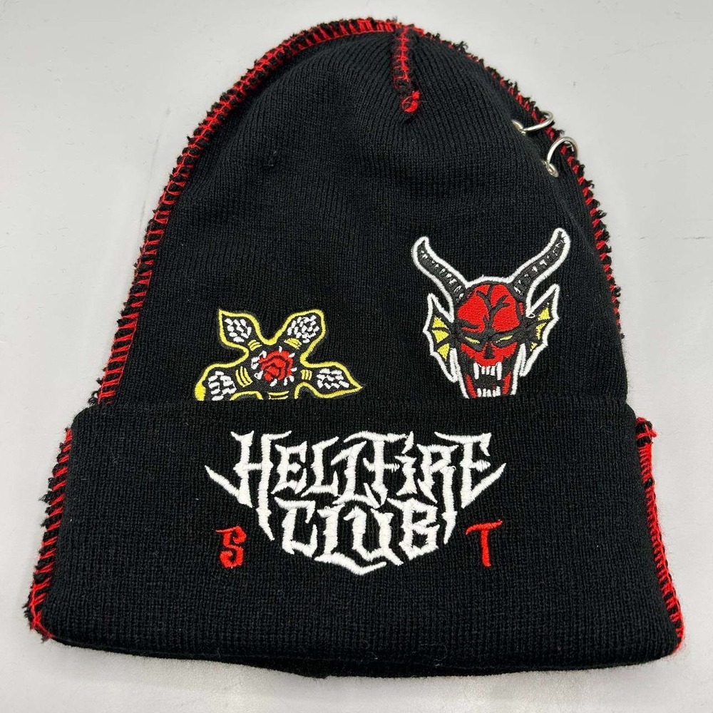 Stranger Things Hellfire Club Hat Youth Black Red Cuffed Beanie Cap